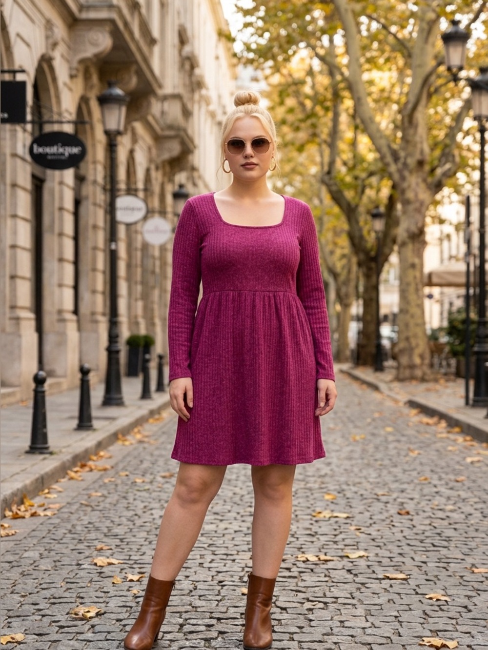NWT Zeagoo Purple Square Neck Ribbed Knit Empire Waist Dress Women’s XXL